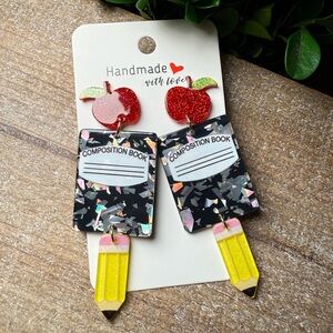 Glitter Apple and Pencil Earrings